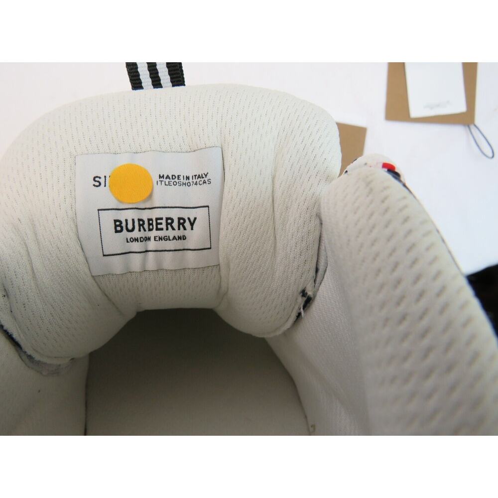 NIB BURBERRY UNION NAVY LEATHER MESH RED LOGO LOW TOP SNEAKERS 10 US 43 ITALY - Picture 10 of 12